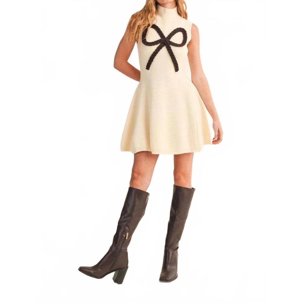 NEW KLESIS bow on top sweater dress in cream - Picture 5 of 6